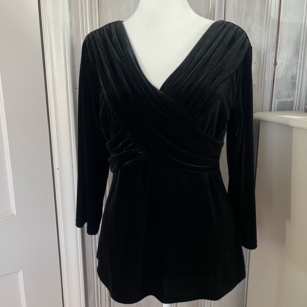 VTG Y2K black Velvet babydoll top 3/4 sleeve | M whimsigoth fairy grunge romance - Picture 9 of 12
